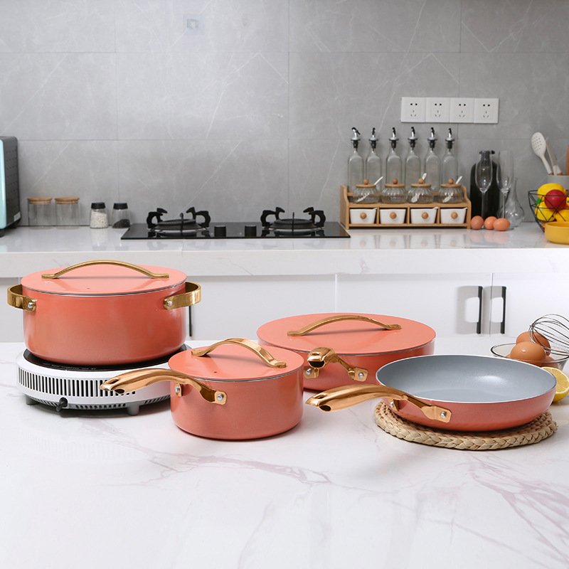 Hot Selling American Style Nonstick Cookware Set Caraway Pressed Aluminum with Stainless Steel Handle Sustainable Kitchen Usage