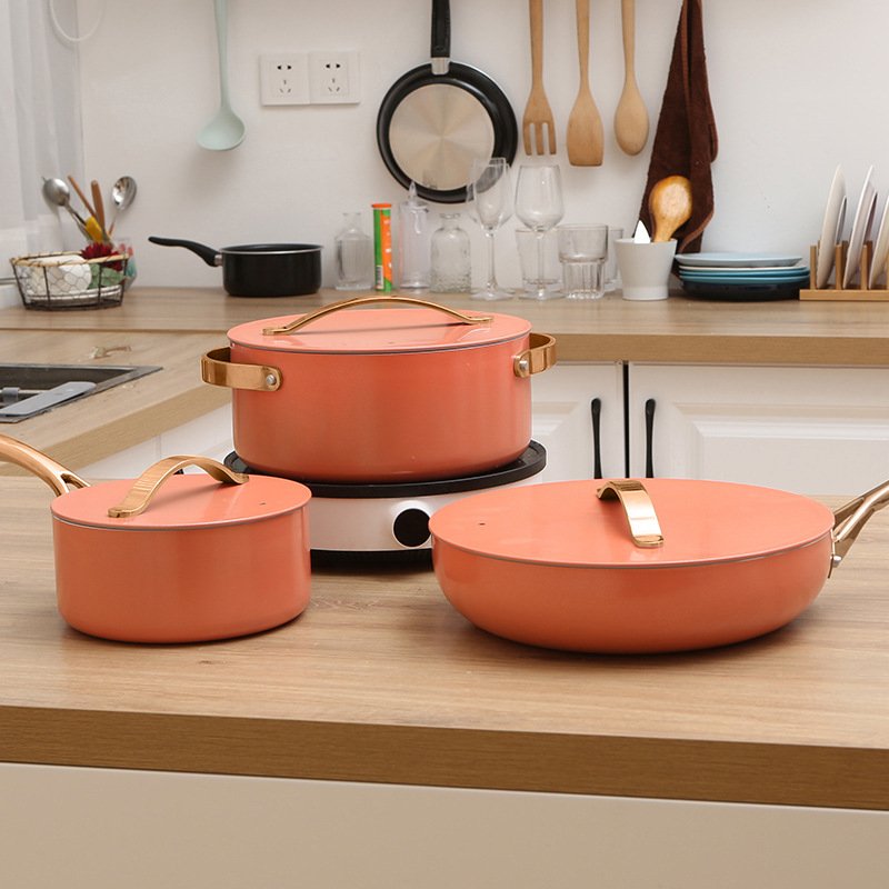 Hot Selling American Style Nonstick Cookware Set Caraway Pressed Aluminum with Stainless Steel Handle Sustainable Kitchen Usage