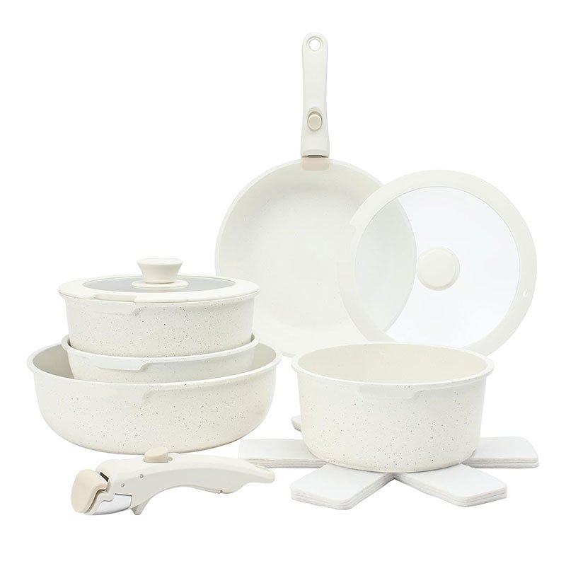 10pcs Die Cast Aluminum Nonstick Pots and Pans Cookware Set with Detachable Handle For Dishwasher and Oven Safe