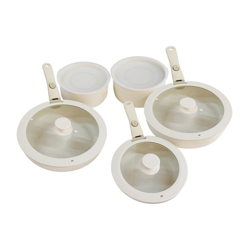 10pcs Die Cast Aluminum Nonstick Pots and Pans Cookware Set with Detachable Handle For Dishwasher and Oven Safe