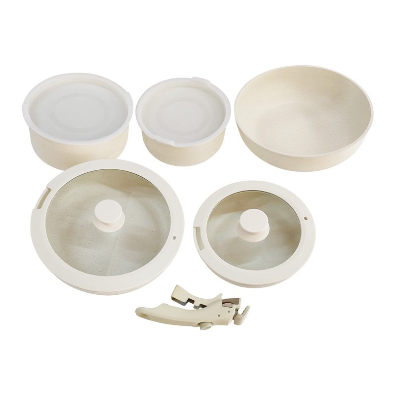 10pcs Die Cast Aluminum Nonstick Pots and Pans Cookware Set with Detachable Handle For Dishwasher and Oven Safe