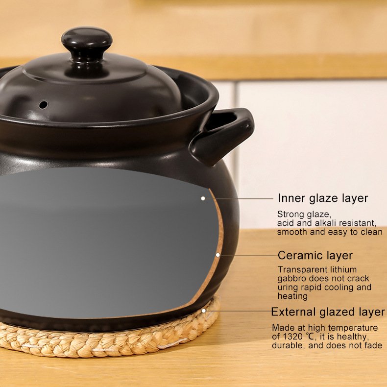 Wholesale Luxury Food Warmer Round Clay Cooking Pot Porcelain Heat-resistant Stock Black Ceramic Casserole Pot