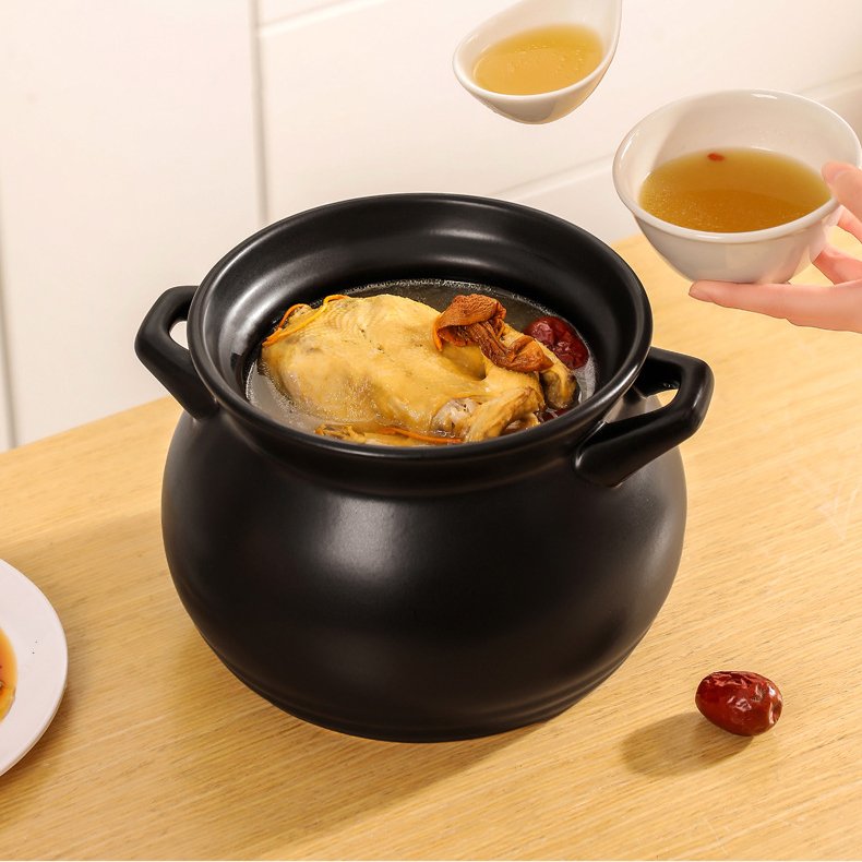 Wholesale Luxury Food Warmer Round Clay Cooking Pot Porcelain Heat-resistant Stock Black Ceramic Casserole Pot
