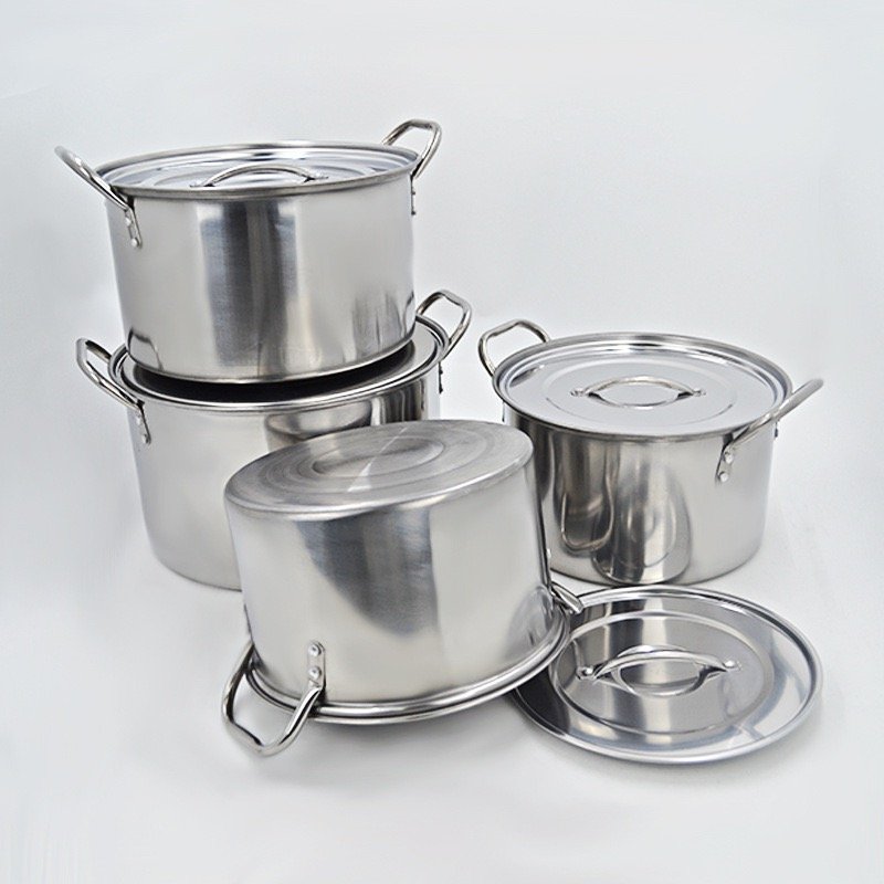 Wholesale Large Deep Stainless Steel 24/26/28/30 Cookware Set Classic Design Stock Pot with Double Handle for Cooking