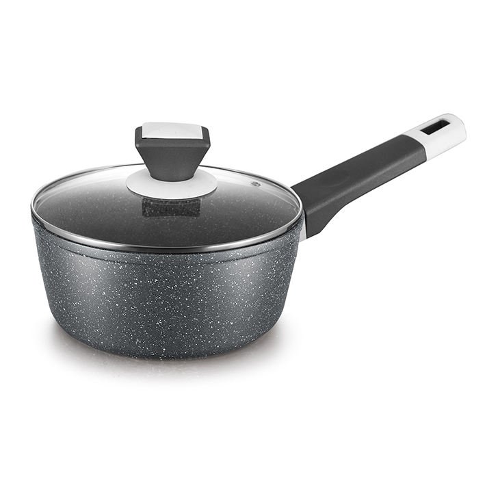 MYH Wholesale 7PCS Black Forged Marble Nonstick Cookware Set Modern Design Kitchenware Sustainable Soft Touch Metal Handle