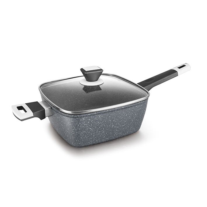 MYH Wholesale 7PCS Black Forged Marble Nonstick Cookware Set Modern Design Kitchenware Sustainable Soft Touch Metal Handle