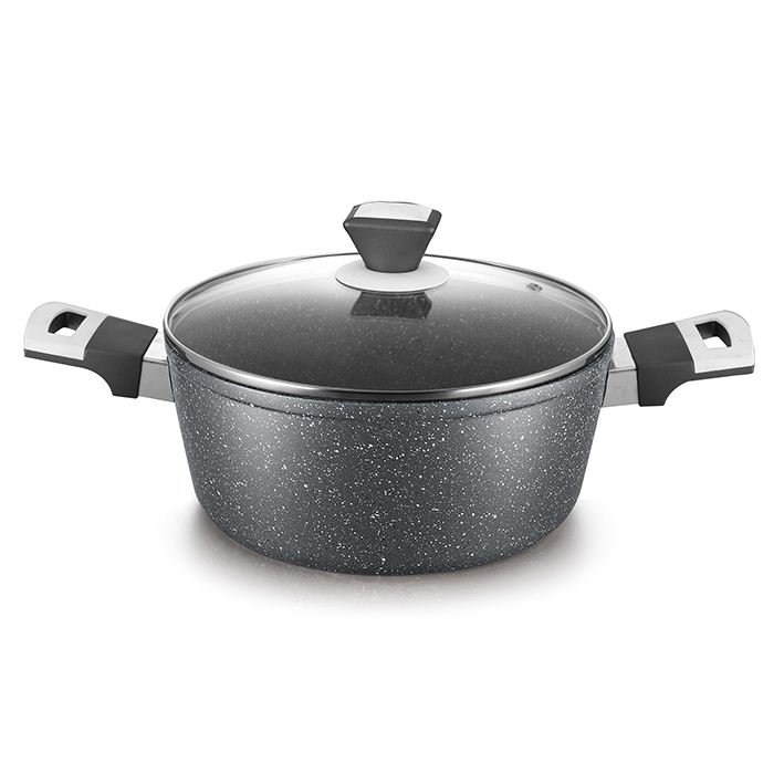MYH Wholesale 7PCS Black Forged Marble Nonstick Cookware Set Modern Design Kitchenware Sustainable Soft Touch Metal Handle