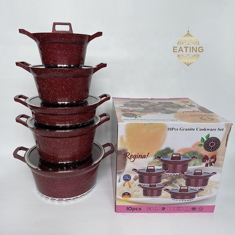 Wholesale Soup Pan Hot Pot Factory Hot selling 10 pieces pots and pans Non-Stick Cookware Set Glam Nonstick Cookware Sets