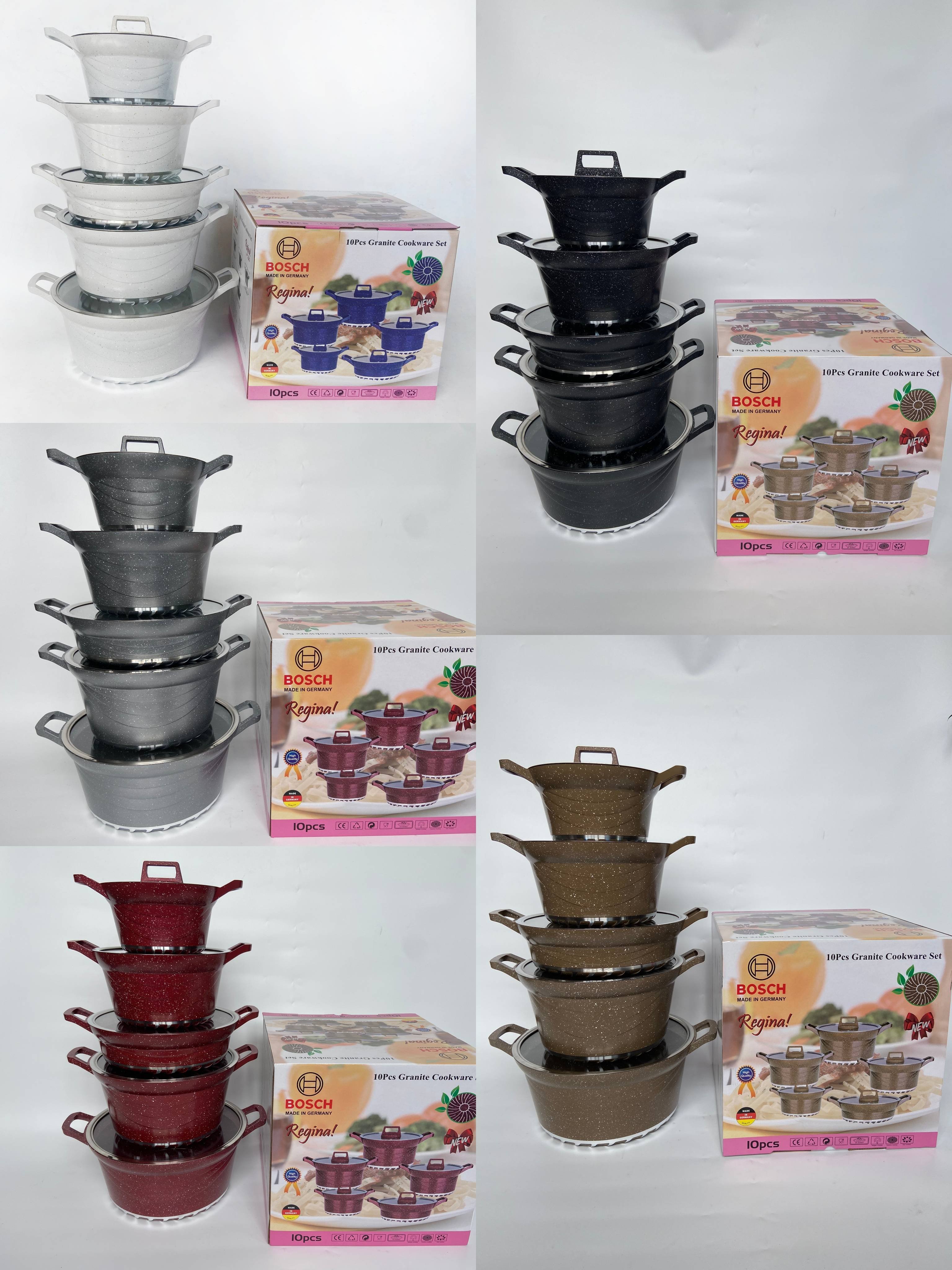 Wholesale Soup Pan Hot Pot Factory Hot selling 10 pieces pots and pans Non-Stick Cookware Set Glam Nonstick Cookware Sets