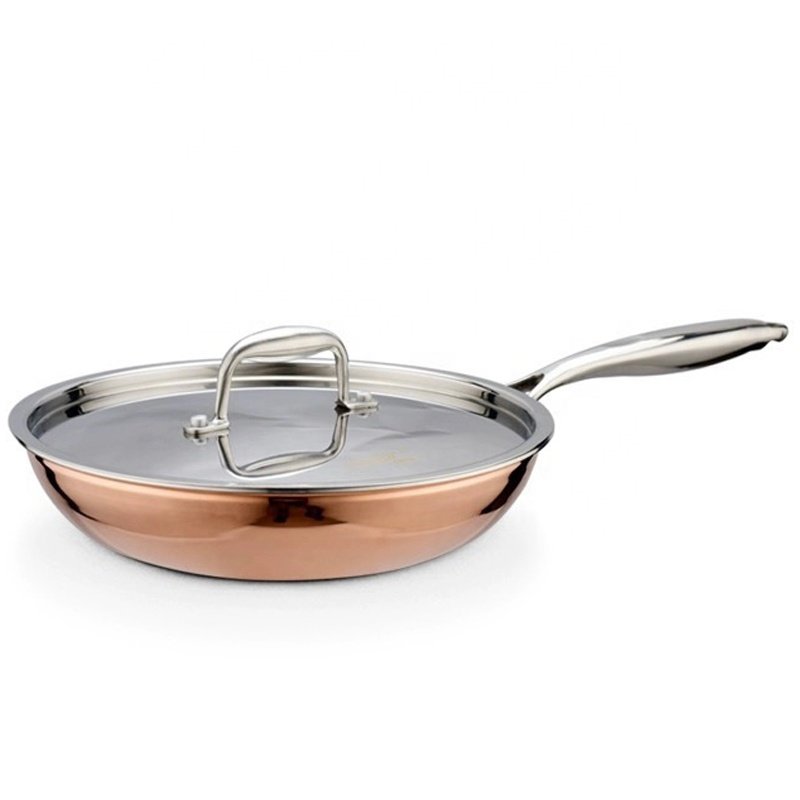 10Pcs 3ply copper straight cut-edge cookware set induction pot and pan for home kitchen cooking