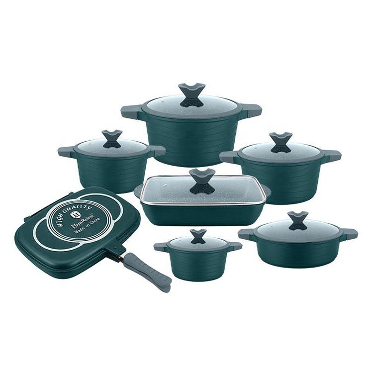 Luxury Black Color Kitchen Cooking Sauce Pot and Double Fry Pan Non Stick Die Casting 14PCS Aluminum Cookware Set