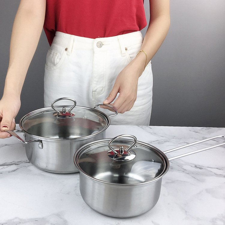 Hot sale cooking pot set non stick 3 Pcs Set Stainless Steel Cooking Pots 24 cm Frying pan Cooking pot set with color box