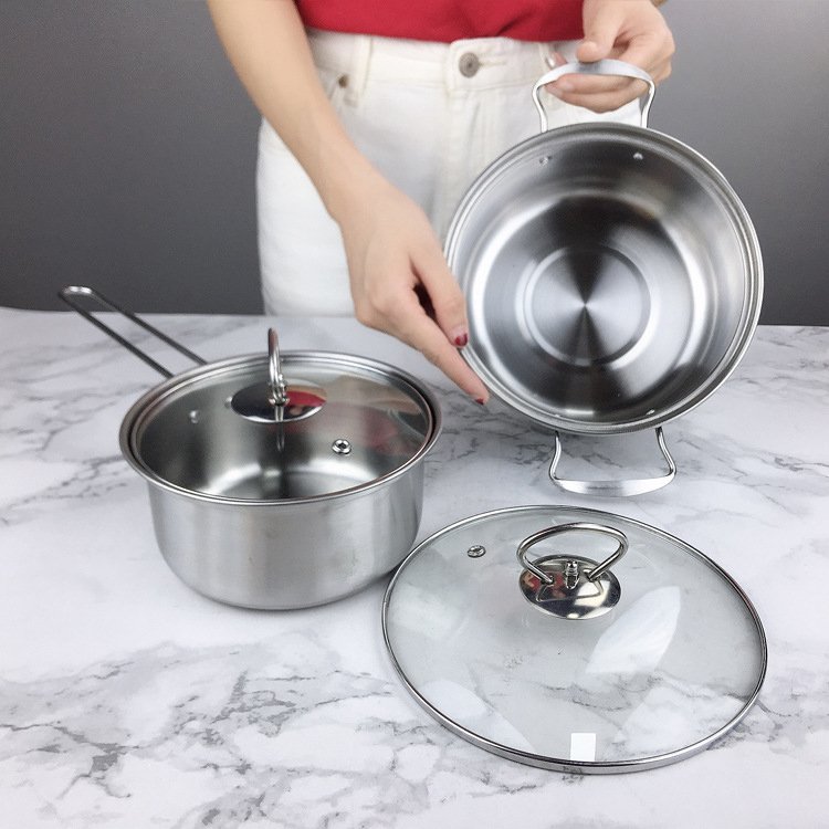 Hot sale cooking pot set non stick 3 Pcs Set Stainless Steel Cooking Pots 24 cm Frying pan Cooking pot set with color box