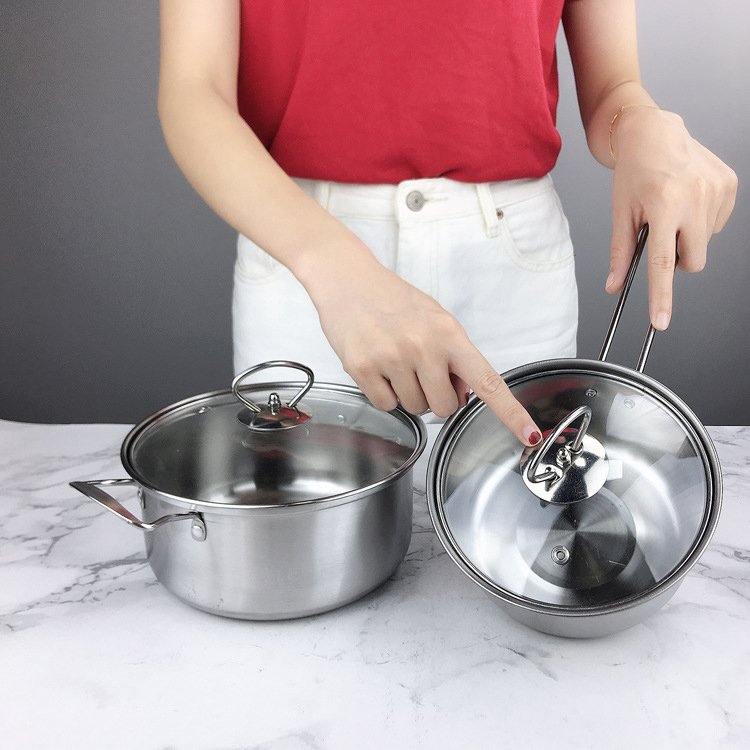 Hot sale cooking pot set non stick 3 Pcs Set Stainless Steel Cooking Pots 24 cm Frying pan Cooking pot set with color box