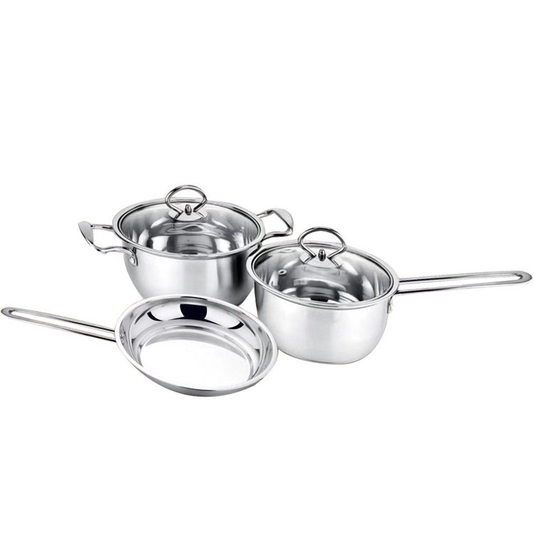 Hot sale cooking pot set non stick 3 Pcs Set Stainless Steel Cooking Pots 24 cm Frying pan Cooking pot set with color box