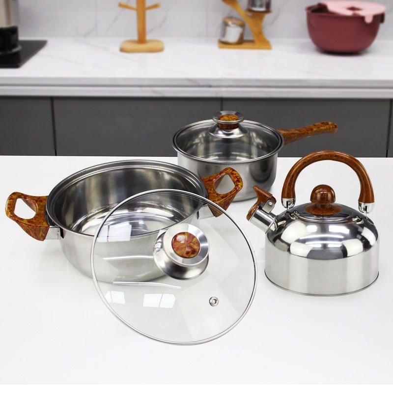 2022 New Products Stainless Steel Cooking Pot Ware 6pcs Non Stick Cookware Set With Glass Lid