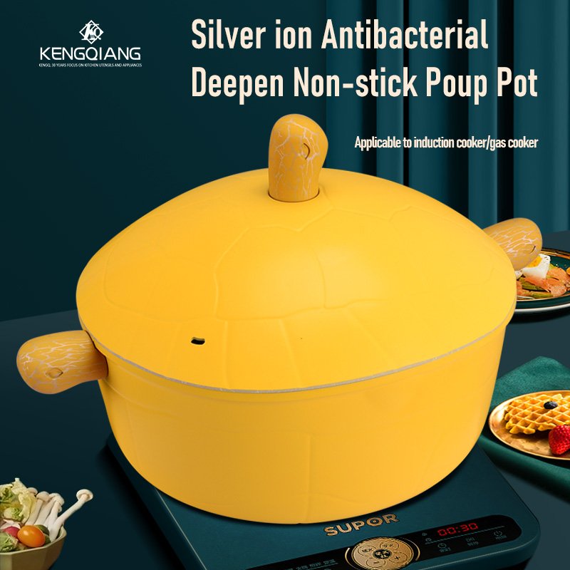 Popular 4 pcs Cute Tortoise Cookware Set Nonstick Pan Kitchen Cooking Pot Wok And Soup Pot Medical Stone Non-stick Fry Pan Sets