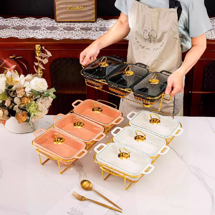 Quality Casserole 3Compartment Ceramic pan set square Baking Pan for Home Use for non stick ceramic cookware set in Dining
