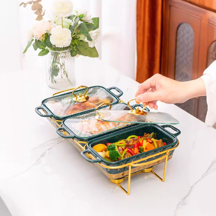 Quality Casserole 3Compartment Ceramic pan set square Baking Pan for Home Use for non stick ceramic cookware set in Dining