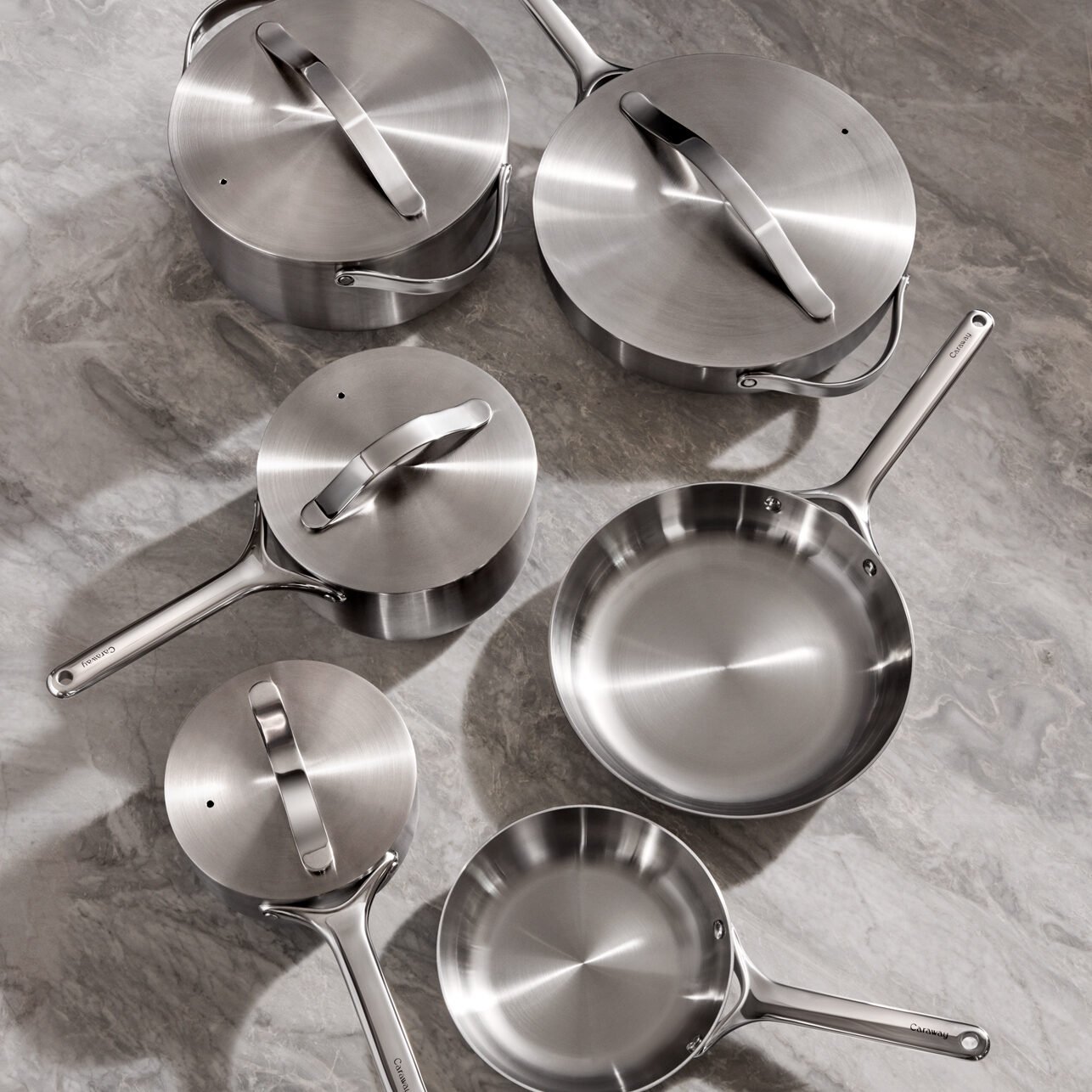 Non-stick Ceramic Coating Kitchenware Stainless Steel Casserole Pan Soup Pot Frying Pan Cookware Sets with Handle