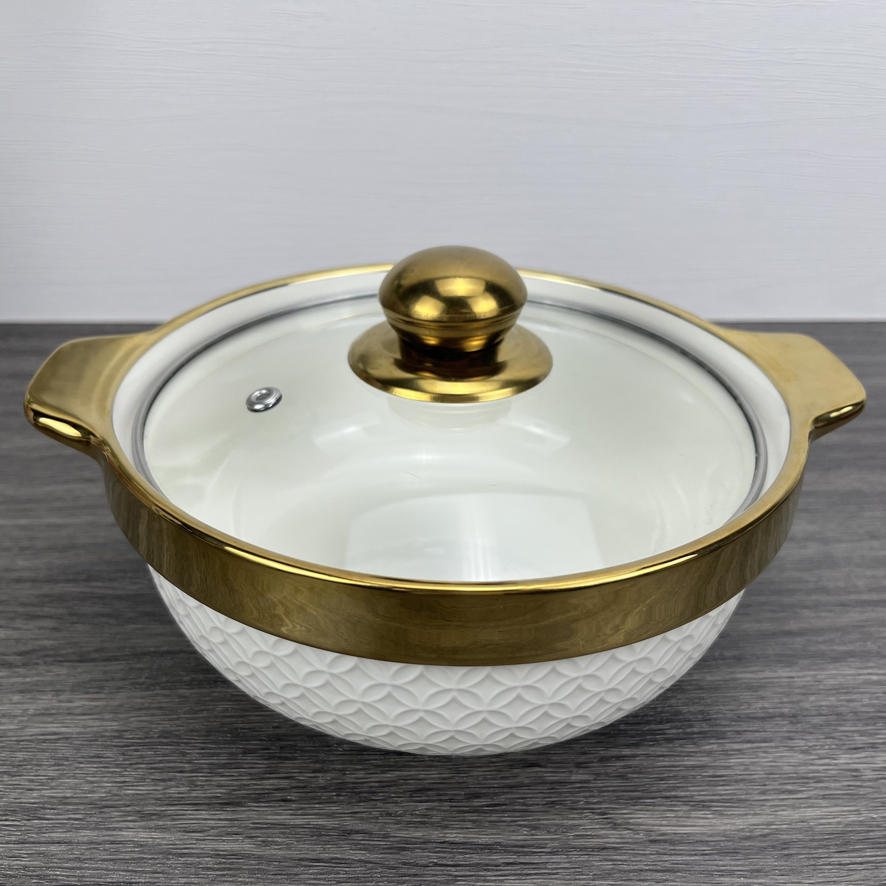 Hot-selling white phnom Penh ceramic soup pot with glass lid casserole cooking set commercial household cookware set