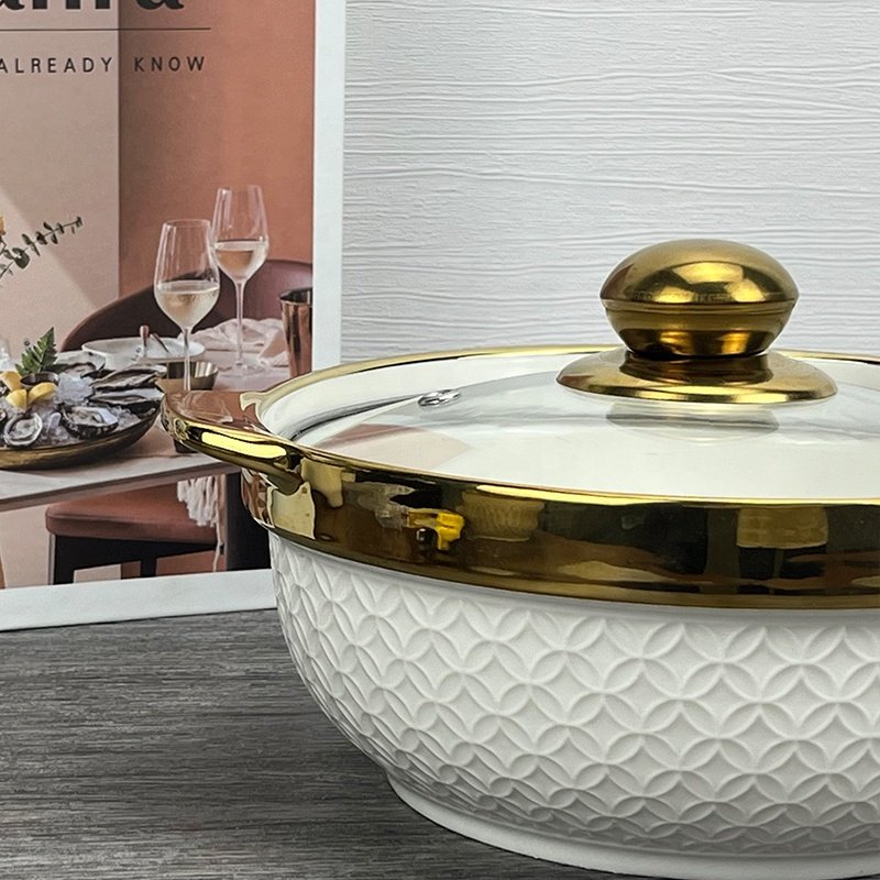 Hot-selling white phnom Penh ceramic soup pot with glass lid casserole cooking set commercial household cookware set