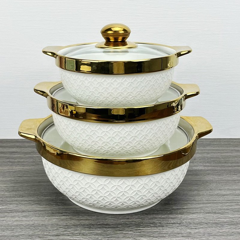 Hot-selling white phnom Penh ceramic soup pot with glass lid casserole cooking set commercial household cookware set