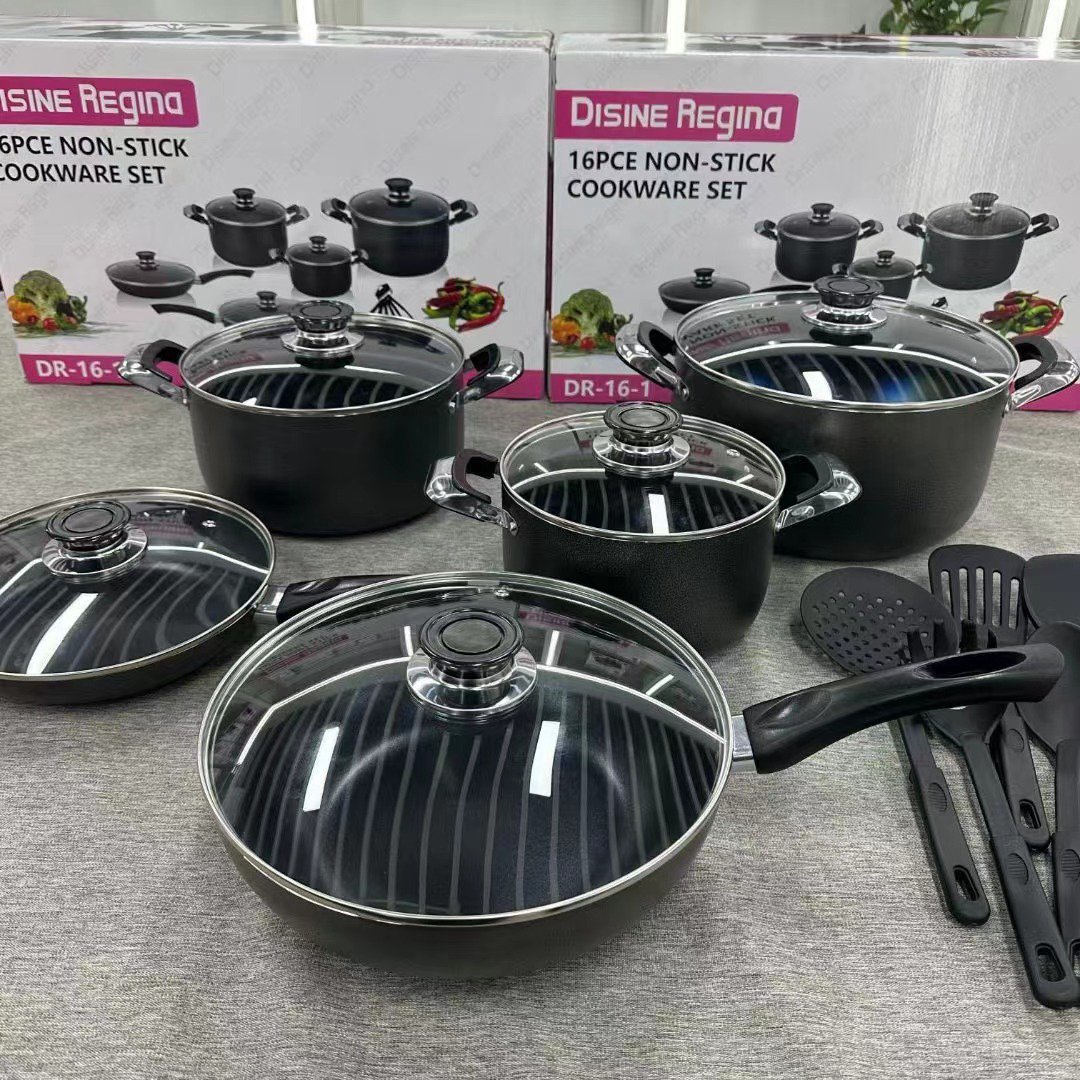 Non-Stick Coating Cooking Surface 16 piecesSoup Milk Cooking Pot Set New Arrival Home Use Aluminium Alloy Kitchen Cooking Pot