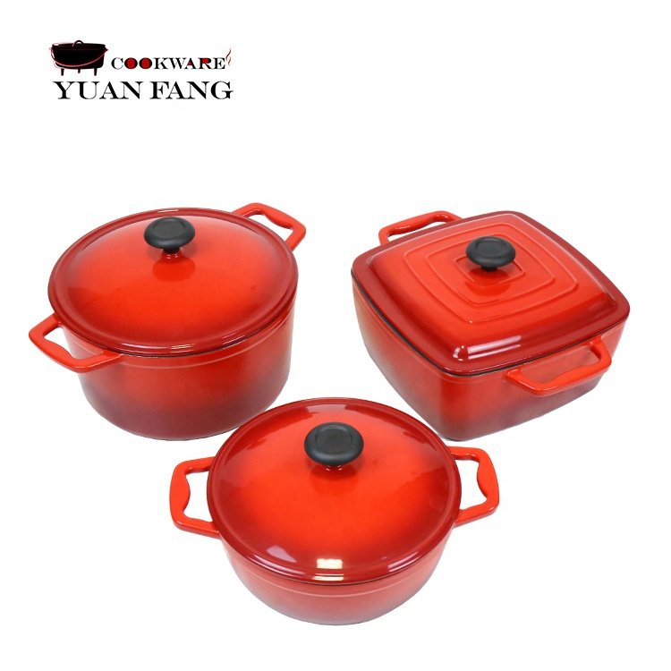 Factory Supply Hot Sale Enamel Nonstick Cast Iron Pots and Pans Kitchen Ware Round Cookware Set with Lid