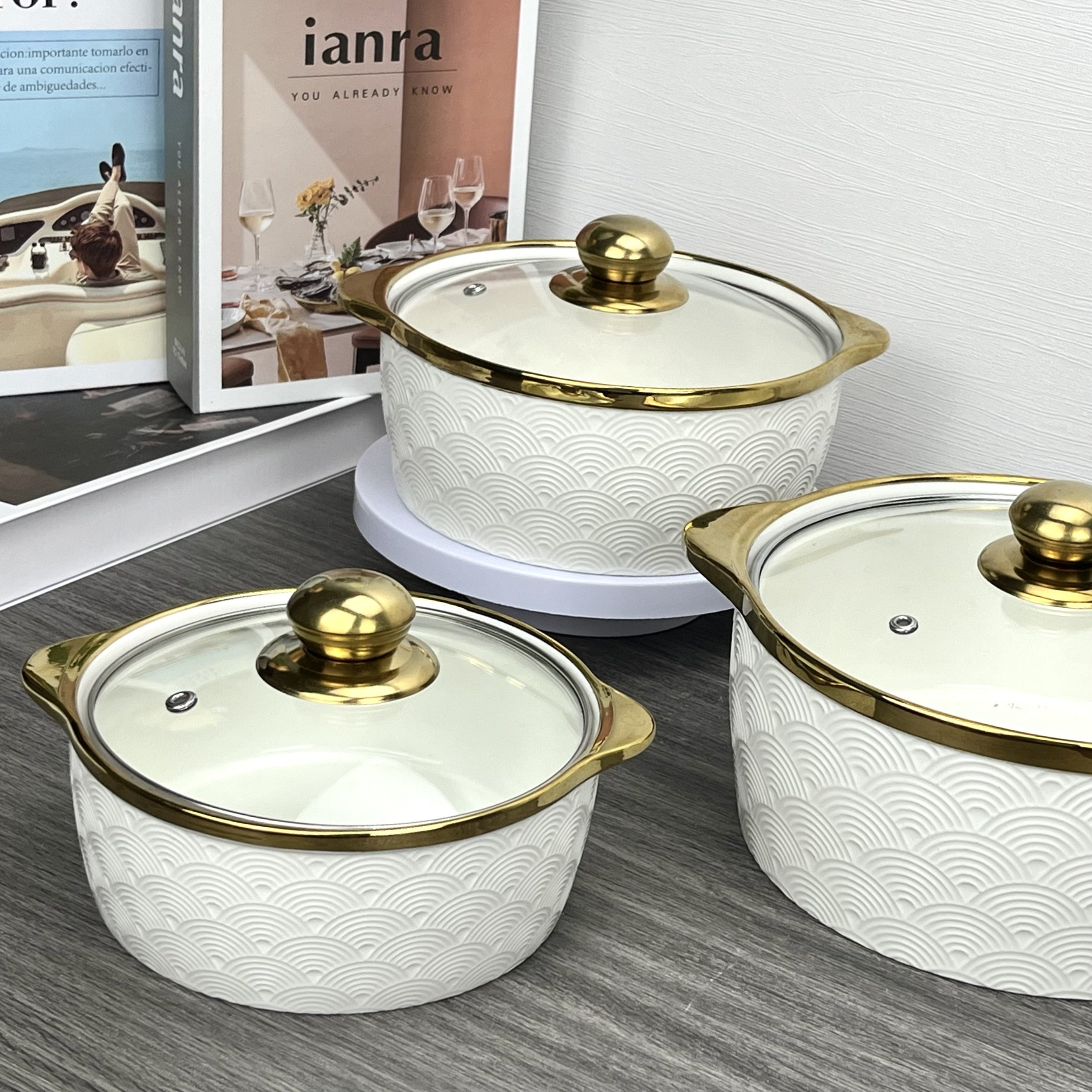 Outdoor Kitchen Pot Supplies Items Wares Wholesale non stick Cookware Sets Dinnerware Utensils Ceramic Soup Pot Cooking Pot Sets