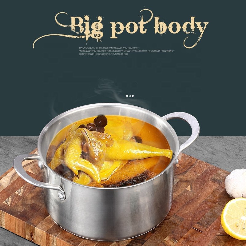 304 Cookware Pot Stainless Steel Set Kitchen Metal OEM Packing Double steel Handle with glass lid