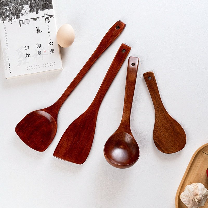 Kitchen Utensil Wood 4 Piece Cooking Spoon Acacia Tools Spurtle Cookware Set Spatula Set for All Needs