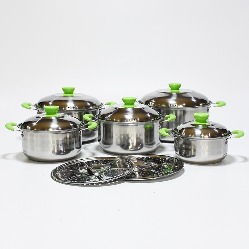 Low price 5pcs stainless steel cooking pot set kitchen daily cookware set with Steamed slices