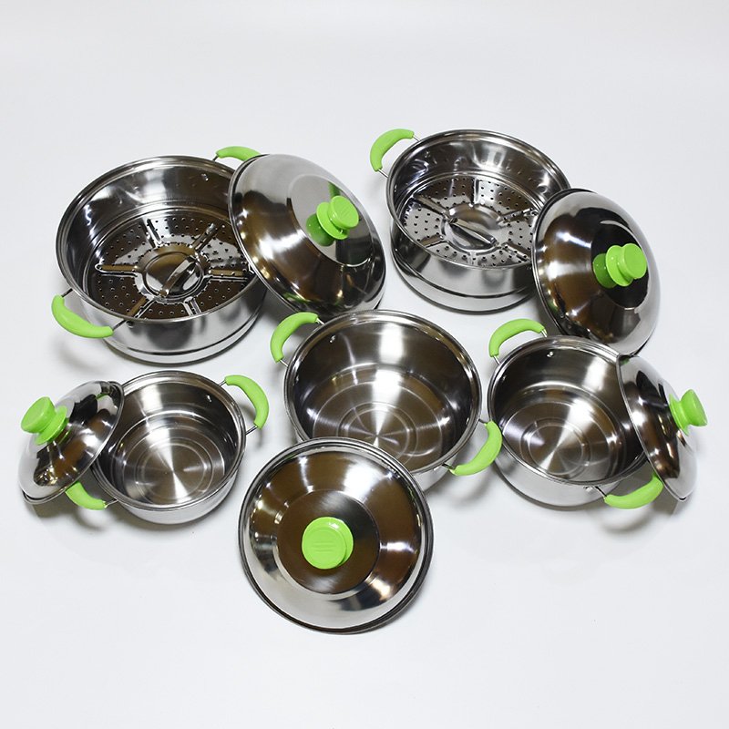 Low price 5pcs stainless steel cooking pot set kitchen daily cookware set with Steamed slices