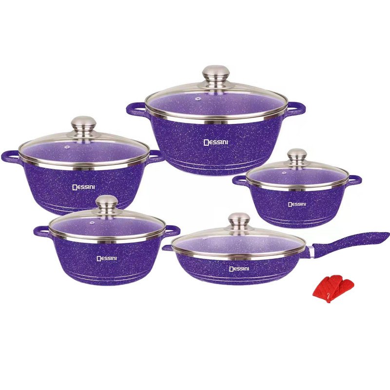Dessini 12-piece aluminum pot marble stone non-stick chicken cookware set
