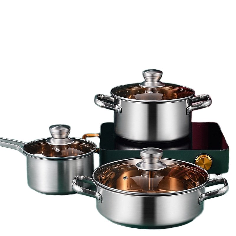 One-Centimeter-Thick Stainless Steel Cookware Set Three-Set Thickened Milk Pot Composite Steel Soup Pot Frying Pan