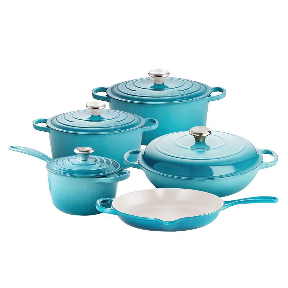 Low MOQ OEM cast iron cookware sets enamel pots and pans set