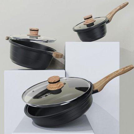 JEETEE OEM 6 PCS Cast Aluminum Non Stick Cooking Sets Induction Bottom Kitchen Cookware Set with Glass Lid