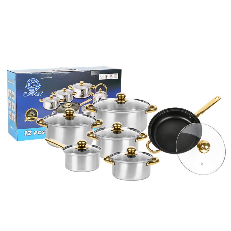 German High Quality 12-Piece Nonstick Stainless Steel Cookware Set Classic set of pots and pans Stock Pot Cooking Frying Pots