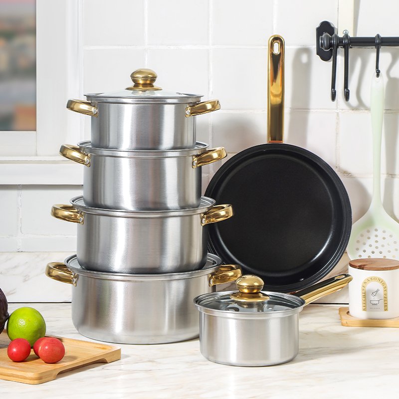 German High Quality 12-Piece Nonstick Stainless Steel Cookware Set Classic set of pots and pans Stock Pot Cooking Frying Pots