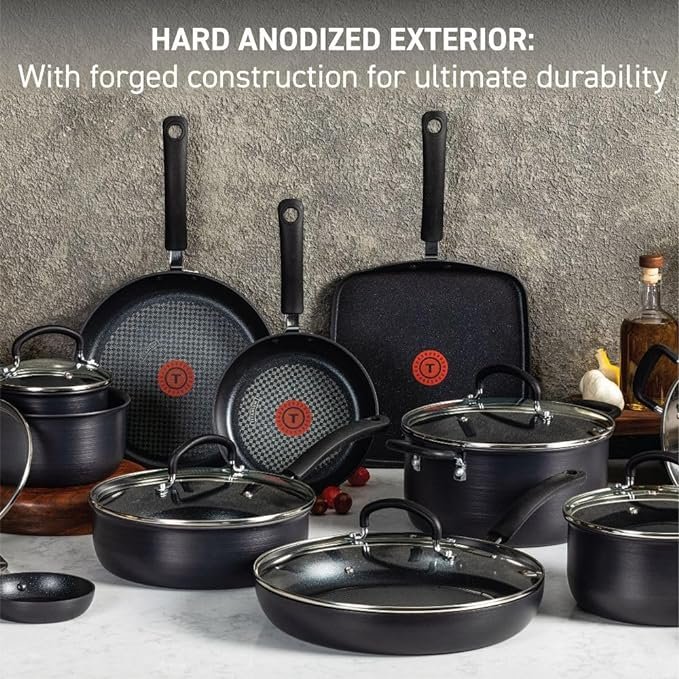 Ultimate Hard Anodized Nonstick Cookware Set 17 Piece, Kitchen Cooking Set Fry Pans
