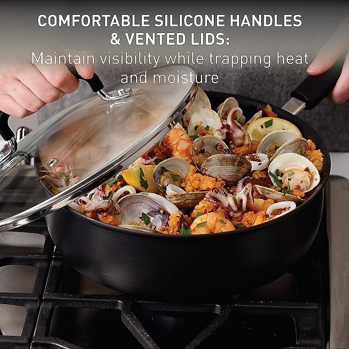 Ultimate Hard Anodized Nonstick Cookware Set 17 Piece, Kitchen Cooking Set Fry Pans