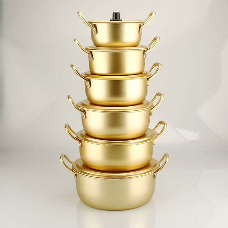 Factory Direct Korean Ramen Cooking Pot Fast Heating Cookware Set Gold Soup Noodle Pot Aluminum Pots Sets For Kitchen