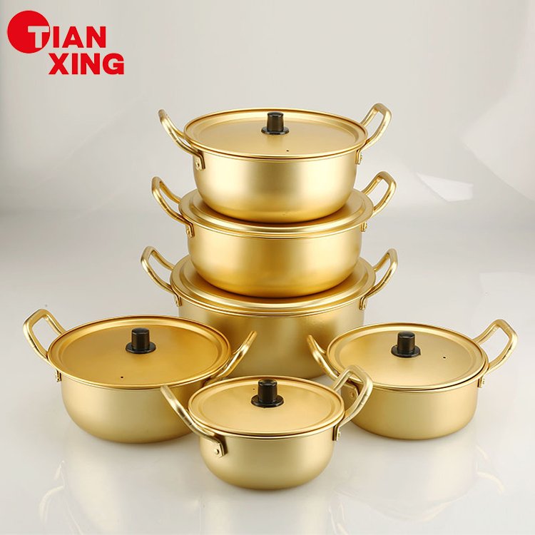 Factory Direct Korean Ramen Cooking Pot Fast Heating Cookware Set Gold Soup Noodle Pot Aluminum Pots Sets For Kitchen