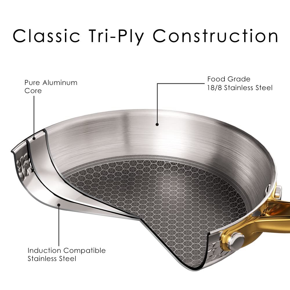 Pots and Pans Set Tri-Ply Stainless Steel Hammered Kitchen Cookware Induction Compatible Dishwasher and Oven Safe Non-Toxic