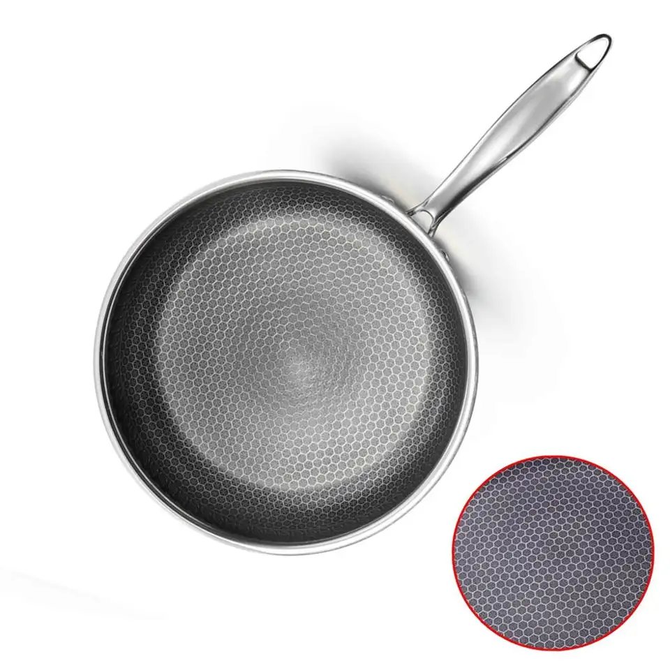 Wholesale Honeycomb Stainless Steel Wok Pan Honeycomb Nonstick Coating Wok