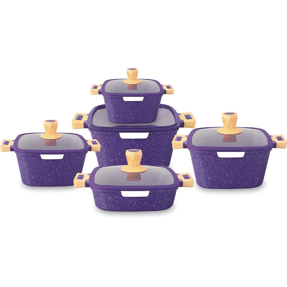 Hot Selling Luxury 10pieces Nonstick Cookware Sets Square Glass Lid Cooking Pot Set Non-Stick Cookware Granite