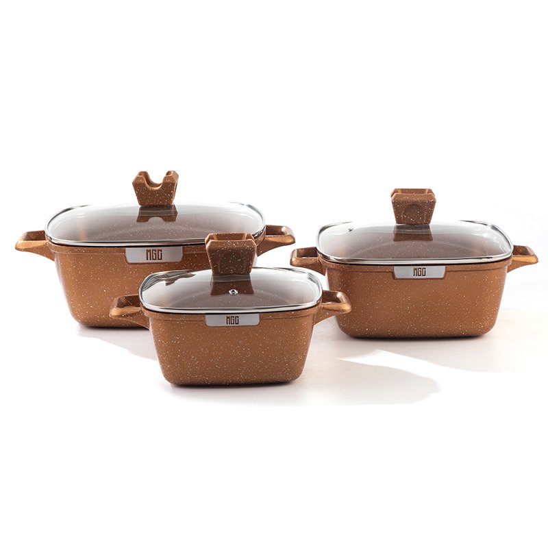 MGC Factory Direct Nonstick Cookware Sets Aluminum Casserole Sets Marble Pan Nonstick Coating Sauce Pan Stockpot with Lid Metal