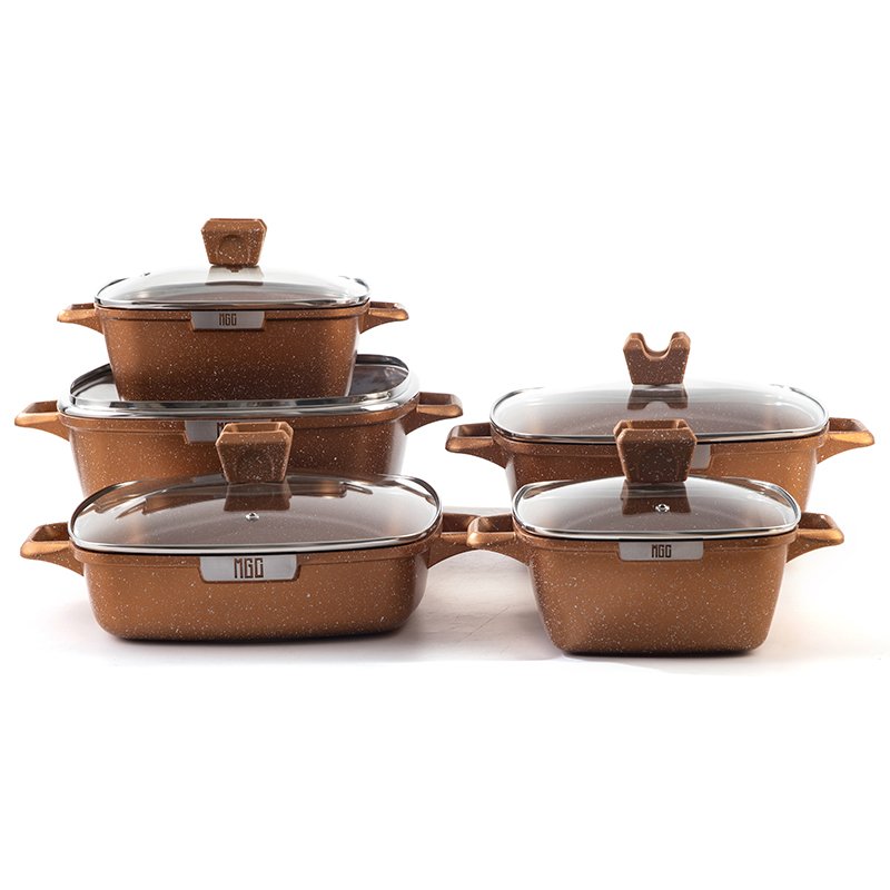 MGC Factory Direct Nonstick Cookware Sets Aluminum Casserole Sets Marble Pan Nonstick Coating Sauce Pan Stockpot with Lid Metal