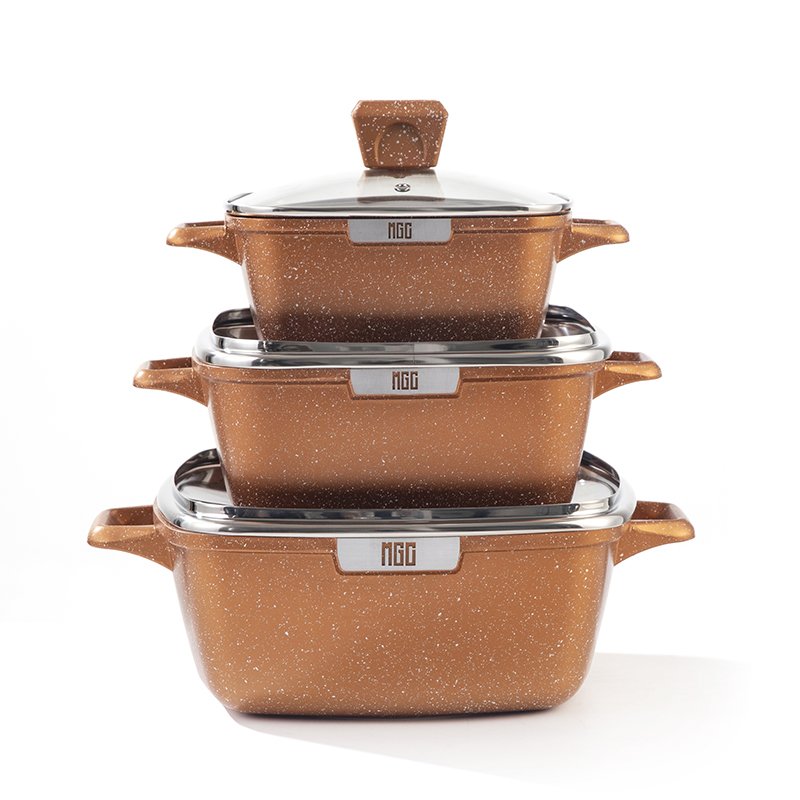 MGC Factory Direct Nonstick Cookware Sets Aluminum Casserole Sets Marble Pan Nonstick Coating Sauce Pan Stockpot with Lid Metal